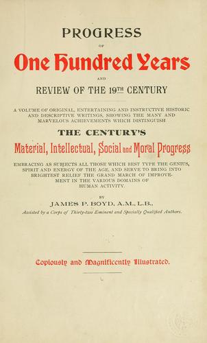 Cover for Progress of one hundred years and review of the 19th century