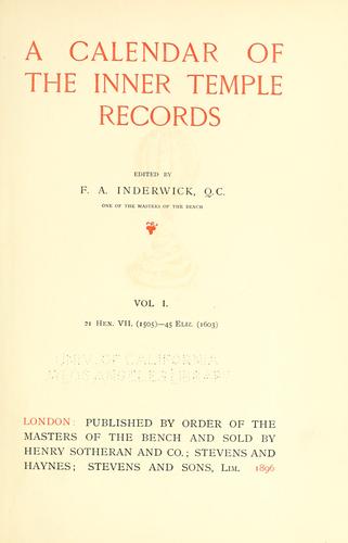 Cover for A calendar of the Inner Temple records.