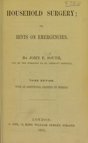 Cover for Household surgery, or, Hints on emergencies, with an additional chapter on poisons