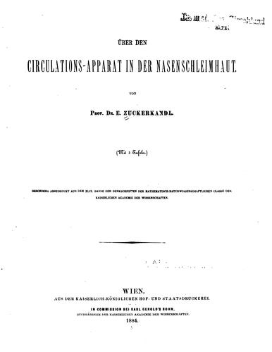 Cover for Uber den Circulations-Apparat in der Nasenschleimhaut