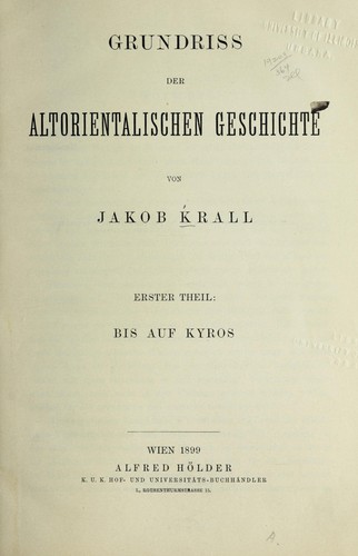 Cover for Grundriss der altorientalischen Geschichte