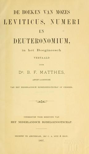 Cover for De Boeken van Mozes Leviticus, Numeri en Deuteronomium, in het Boegineesch