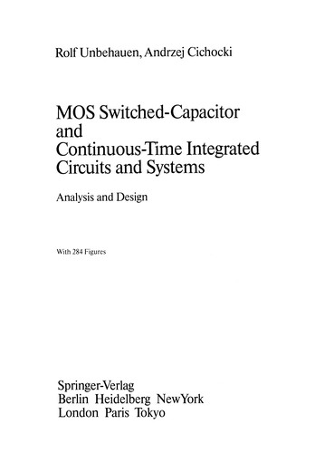 Cover for MOS Switched-Capacitor and Continuous-Time Integrated Circuits and Systems