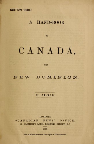 Cover for A hand-book to Canada, the new dominion
