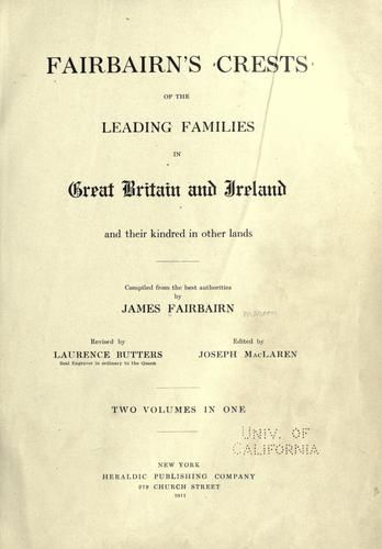 Cover for Fairbairn's crests of the leading families in Great Britain and Ireland and their kindred in other lands