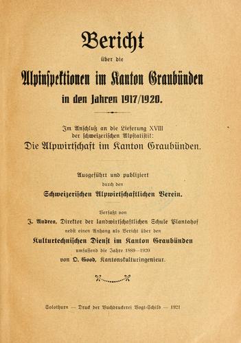 Cover for Bericht über die Alpinspektionen im Kanton Graubünden in den Jahren 1917/1920.