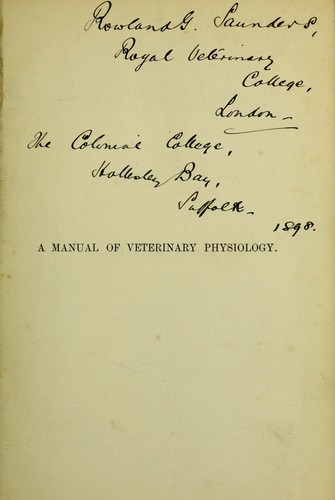 Cover for A manual of veterinary physiology