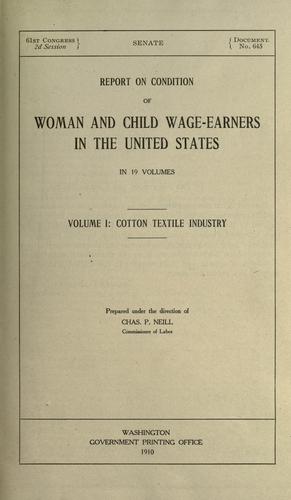 Cover for Report on condition of woman and child wage-earners in the United States.