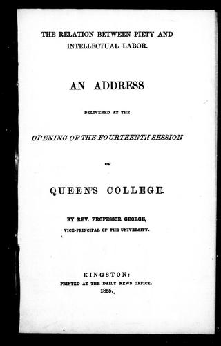 Cover for The relation between piety and intellectual labor