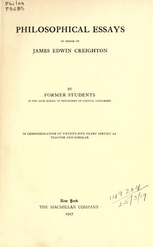 Cover for Philosophical essays in honor of James Edwin Creighton