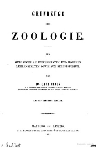 Cover for Grundzüge der Zoologie.