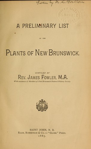 Cover for A preliminary list of the plants of New Brunswick