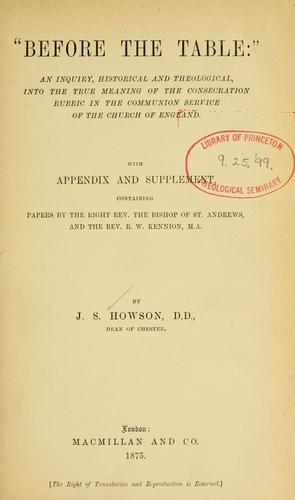Cover for Before the table