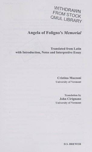 Cover for Angela of Foligno's Memorial