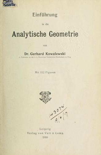 Cover for Einführung in die analytische Geometrie.