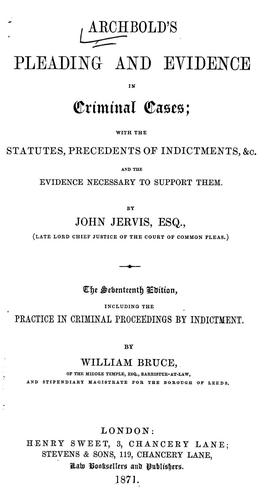 Cover for Archbold's Pleading and evidence in criminal cases