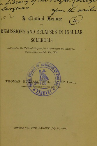 Cover for A clinical lecture on remissions and relapses in insular sclerosis