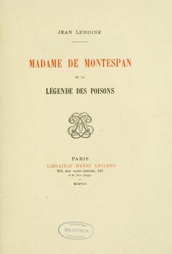 Cover for Madame de Montespan et la légende des poisons