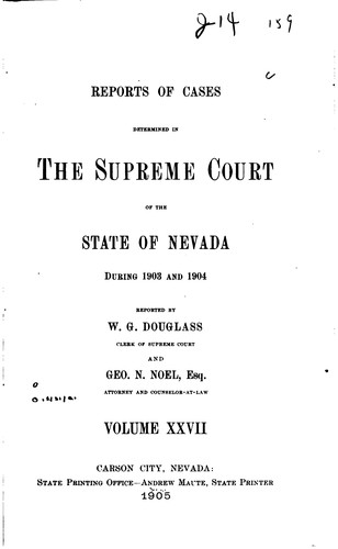 Cover for Reports of Cases Determined in the Supreme Court of the State of Nevada ...