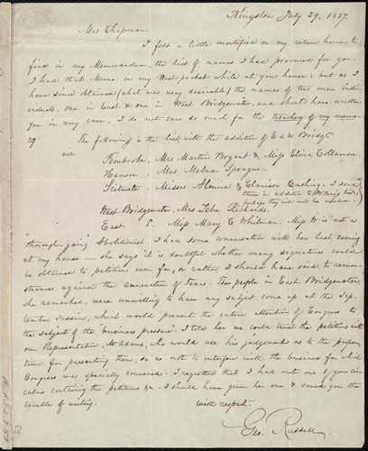 Cover for [Letter to] Mrs. Chapman