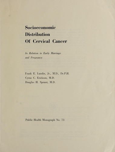 Cover for Socioeconomic distribution of cervical cancer, in relation to early marriage and pregnancy