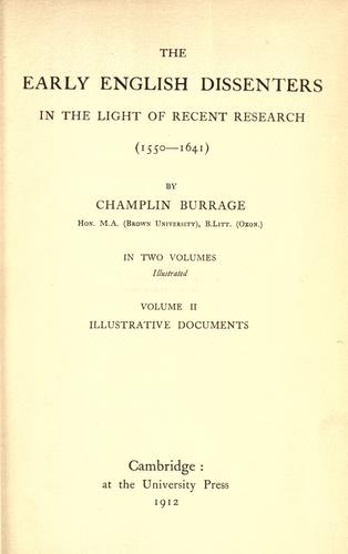 Cover for The early English dissenters