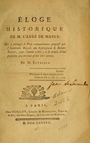 Cover for Éloge historique de M. l'Abbé de Mably