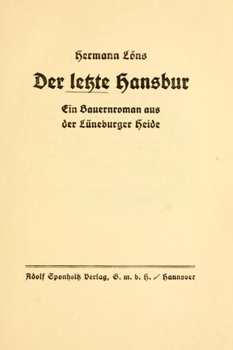 Cover for Der Letzte Hansbur