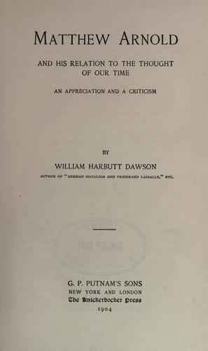 Cover for Matthew Arnold and his relation to the thought of our time