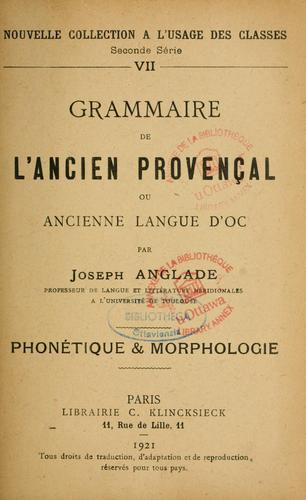 Cover for Grammaire de l'ancien provençal ou ancienne langue d'oc