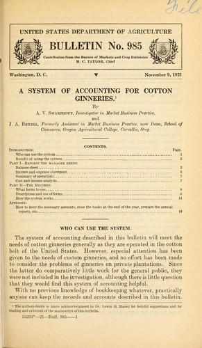 Cover for A system of accounting for cotton ginneries