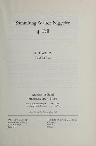 Cover for Sammlung Walter Niggeler 4. Teil