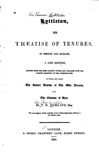 Cover for Lyttleton, His Treatise of Tenures: In French and English