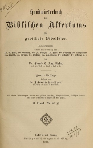 Cover for Handwörterbuch des biblischen Altertums für gebildete Bibelleser ...