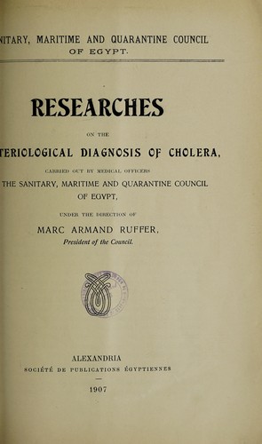 Cover for Researches on the bacteriological diagnosis of cholera carried out by medical officers of the Sanitary, Maritime and Quarantine Council of Egypt