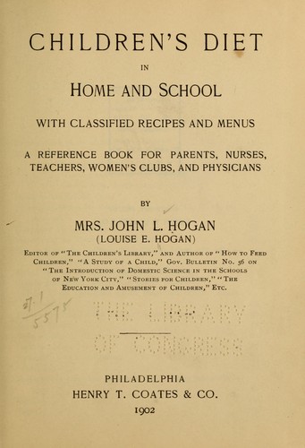 Cover for Children's diet in home and school