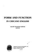 Cover for Form and function in Chicano English