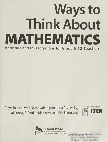 Cover for Ways to think about mathematics