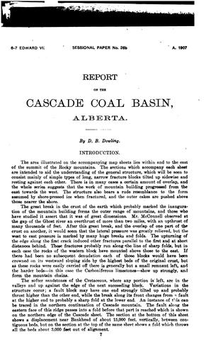 Cover for Report on the Cascade coal basin