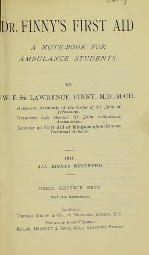 Cover for Dr. Finny's first aid: a note-book for ambulance students