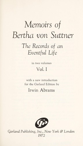 Cover for Memoirs of Bertha von Suttner