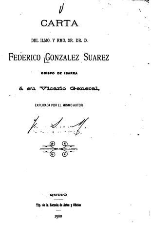 Cover for Carta del ilmo. Y rmo. Sr. Dr. D. Federico González Suárez, Obispo de Ibarra, a su vicario ...