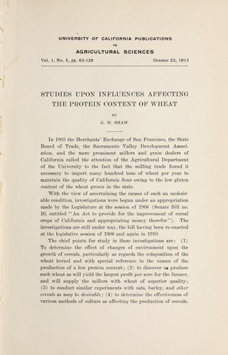 Cover for Studies upon influences affecting the protein content of wheat
