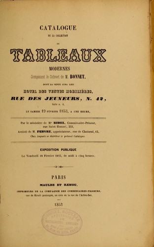 Cover for Catalogue de la collection de tableaux modernes composant le cabinet de M. Bonnet
