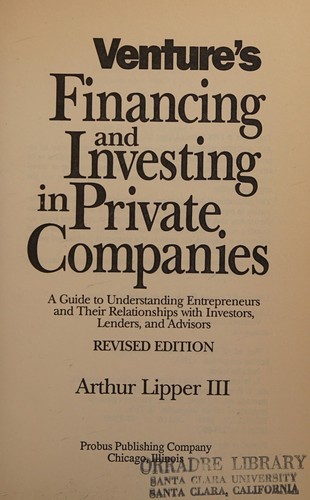 Cover for Venture's financing and investing in private companies