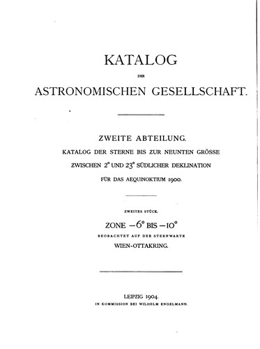 Cover for Katalog der Astronomischen Gesellschaft