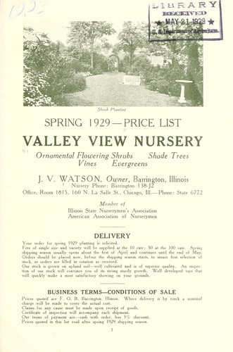 Cover for Spring 1929 price list