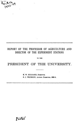 Cover for Report of the Agricultural Experiment Station of the University of California. 1891