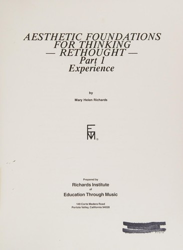 Cover for Aesthetic foundations for thinking rethought. Part 1