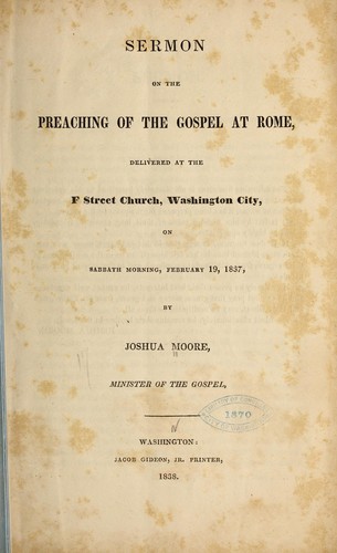 Cover for Sermon on the preaching of the gospel at Rome, delivered at the F street church, Washington city, on Sabbath morning
